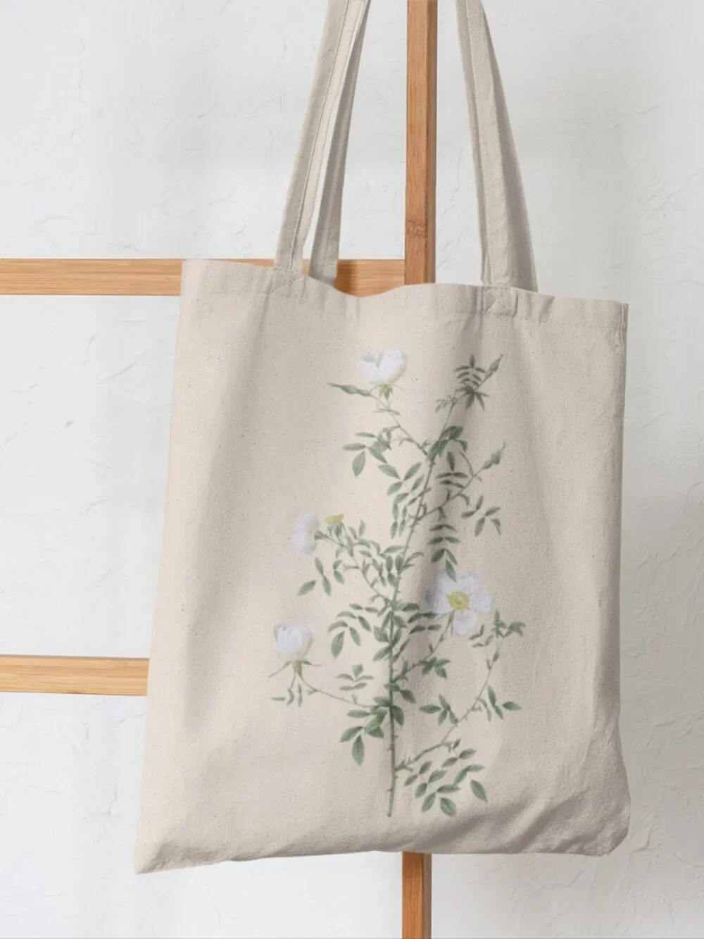 Myrtle-Leaved Hedge Rose Vintage Floral Print Graphic Canvas Tote Bag